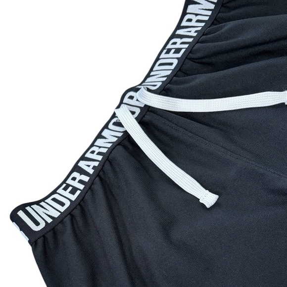 Under Armour Loose Drawstring Black Shorts + White Logo Waist Band Detail, YL - Picture 2 of 8